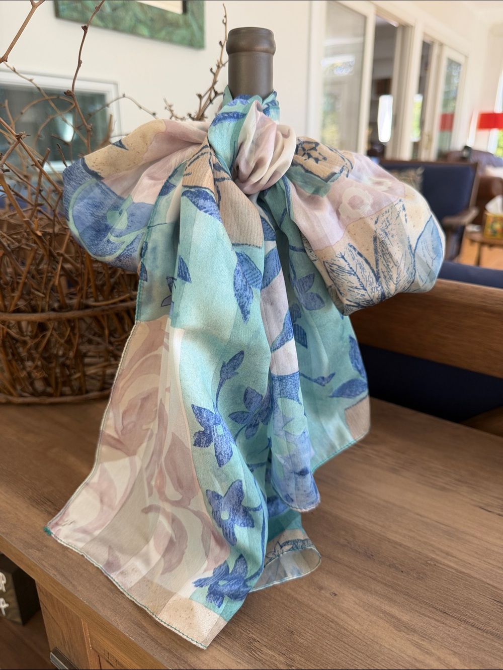 Floral Blue and Pastel Scarf